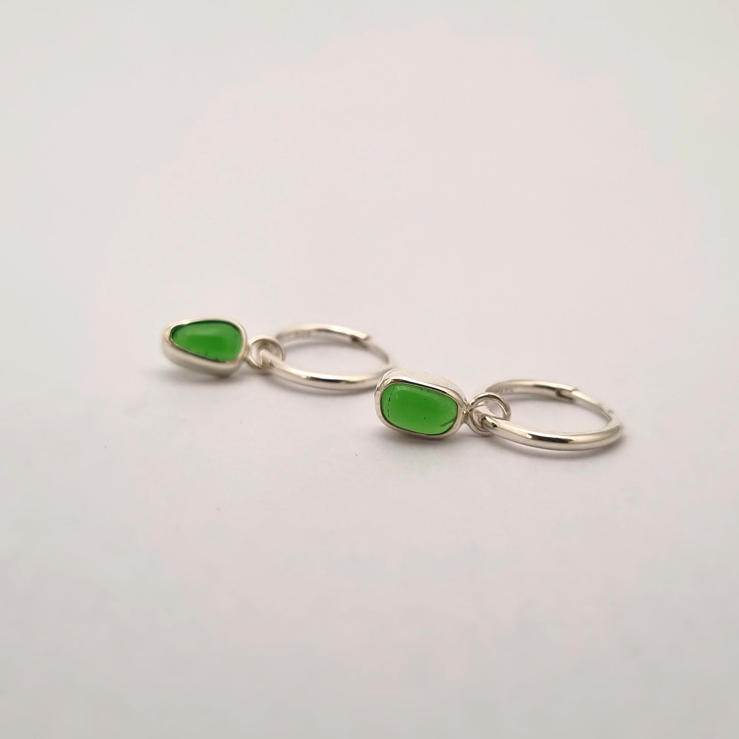 Kelp Green Glass Huggie Earrings