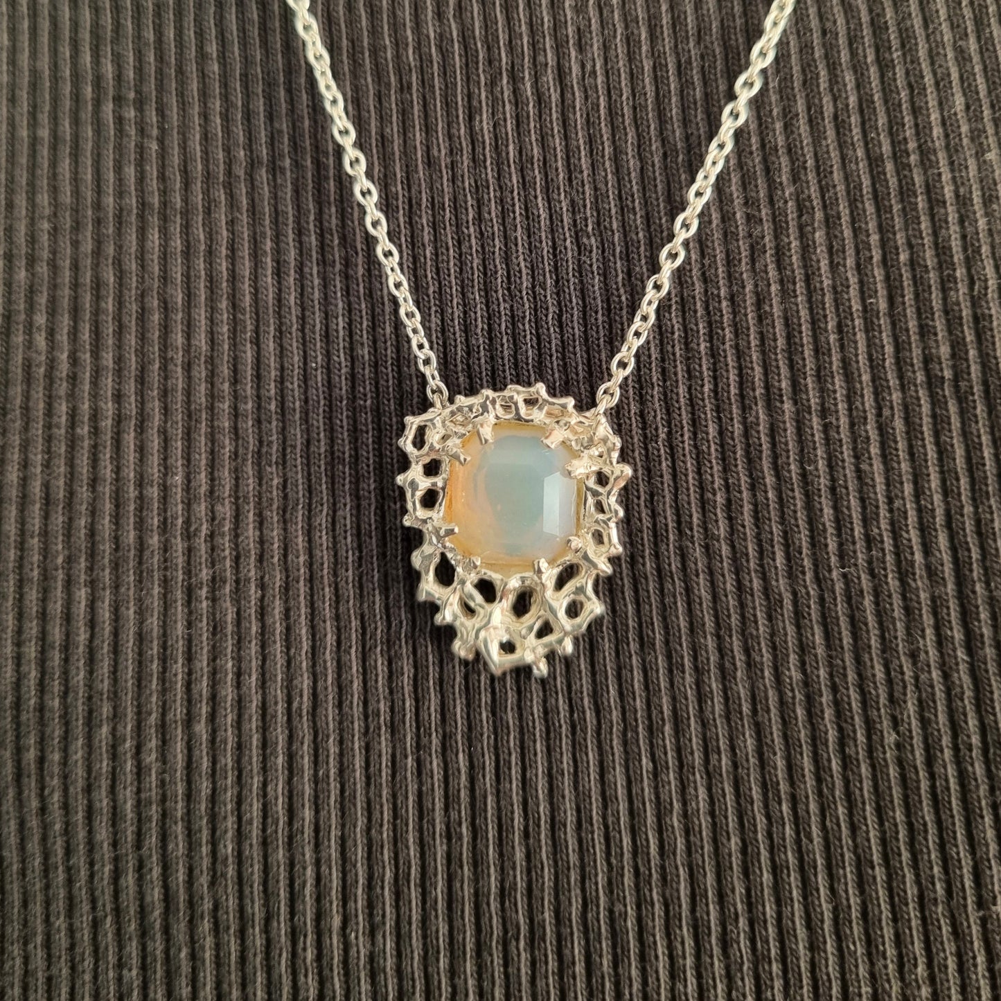 Opal coral roke kanae necklace silver Elizabeth french jewellery