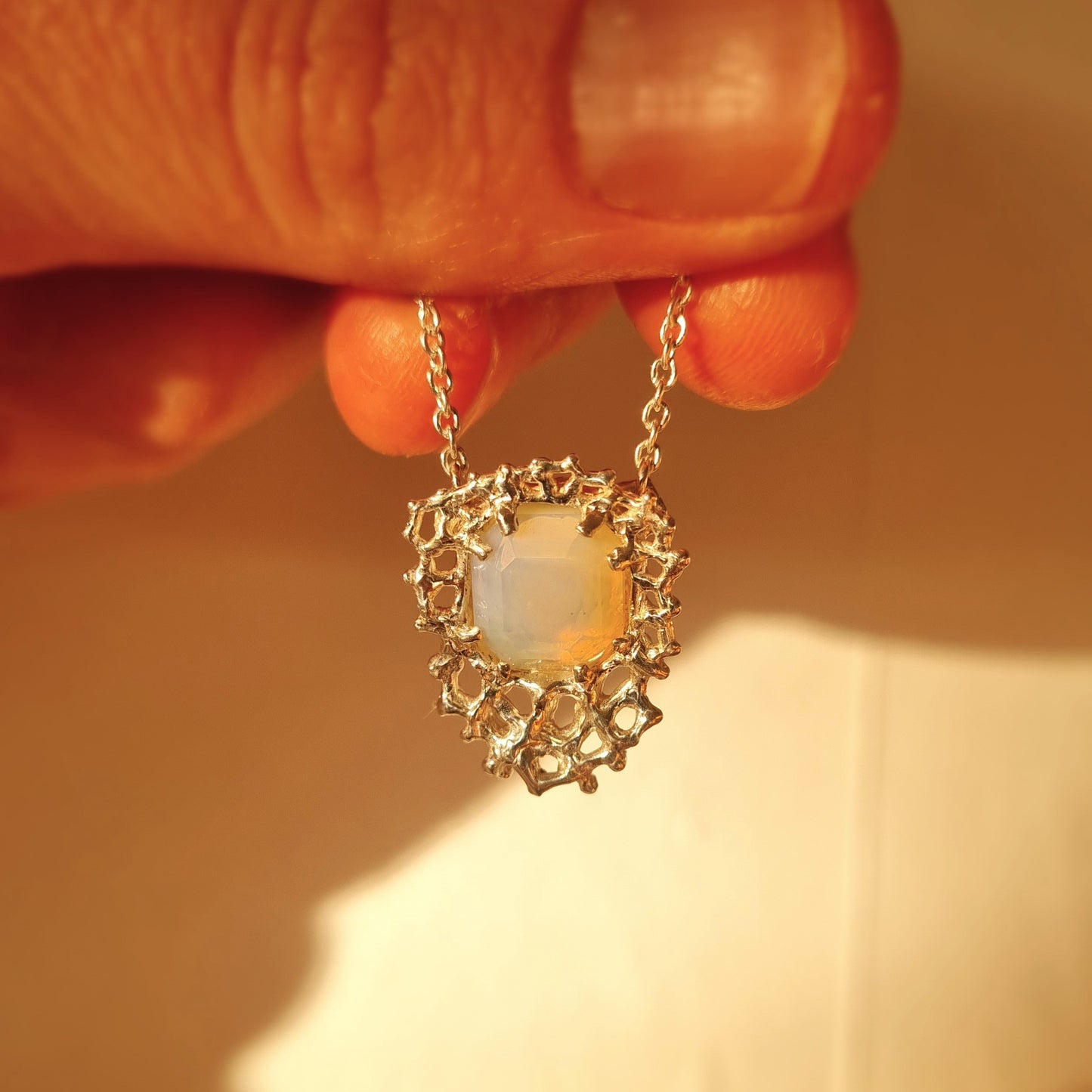 Opal coral roke kanae necklace silver Elizabeth french jewellery hand