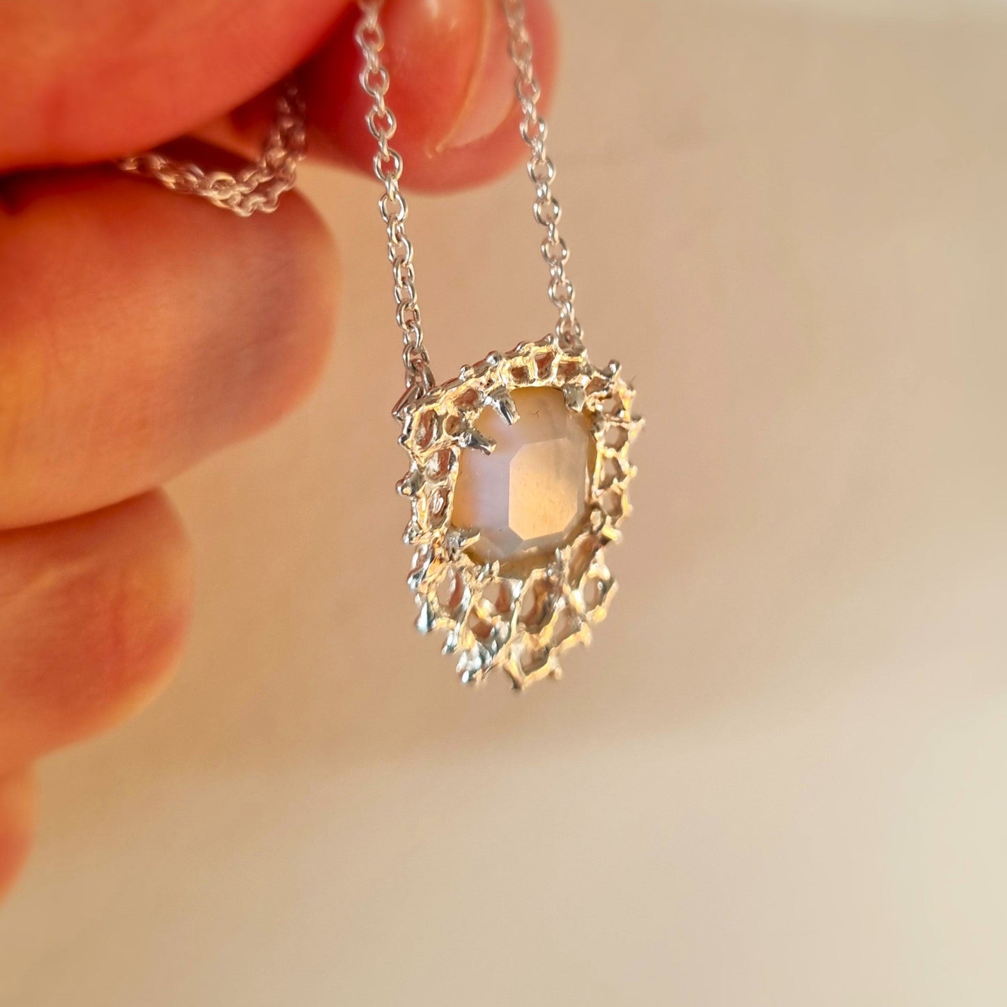 Opal coral roke kanae necklace silver Elizabeth french jewellery side