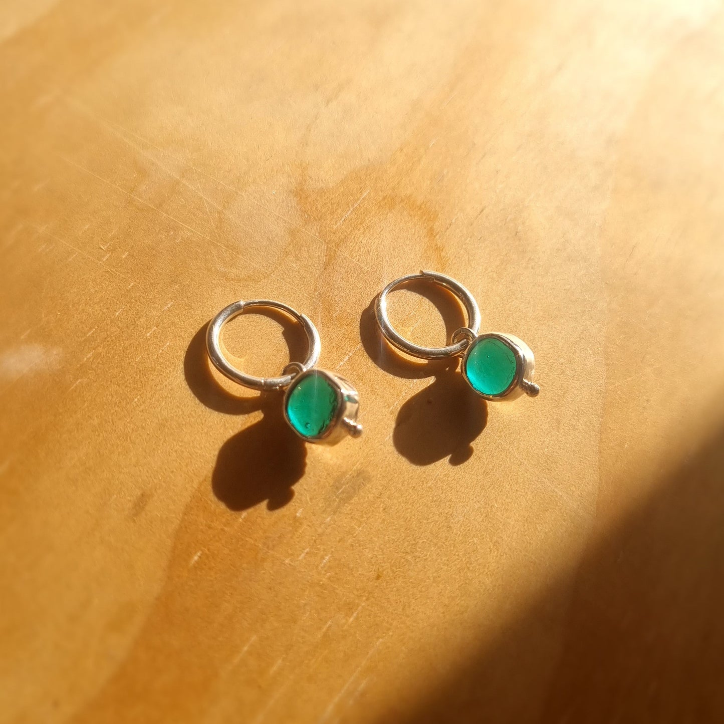 Sterling Silver Tidepool Teal Glass Earrings