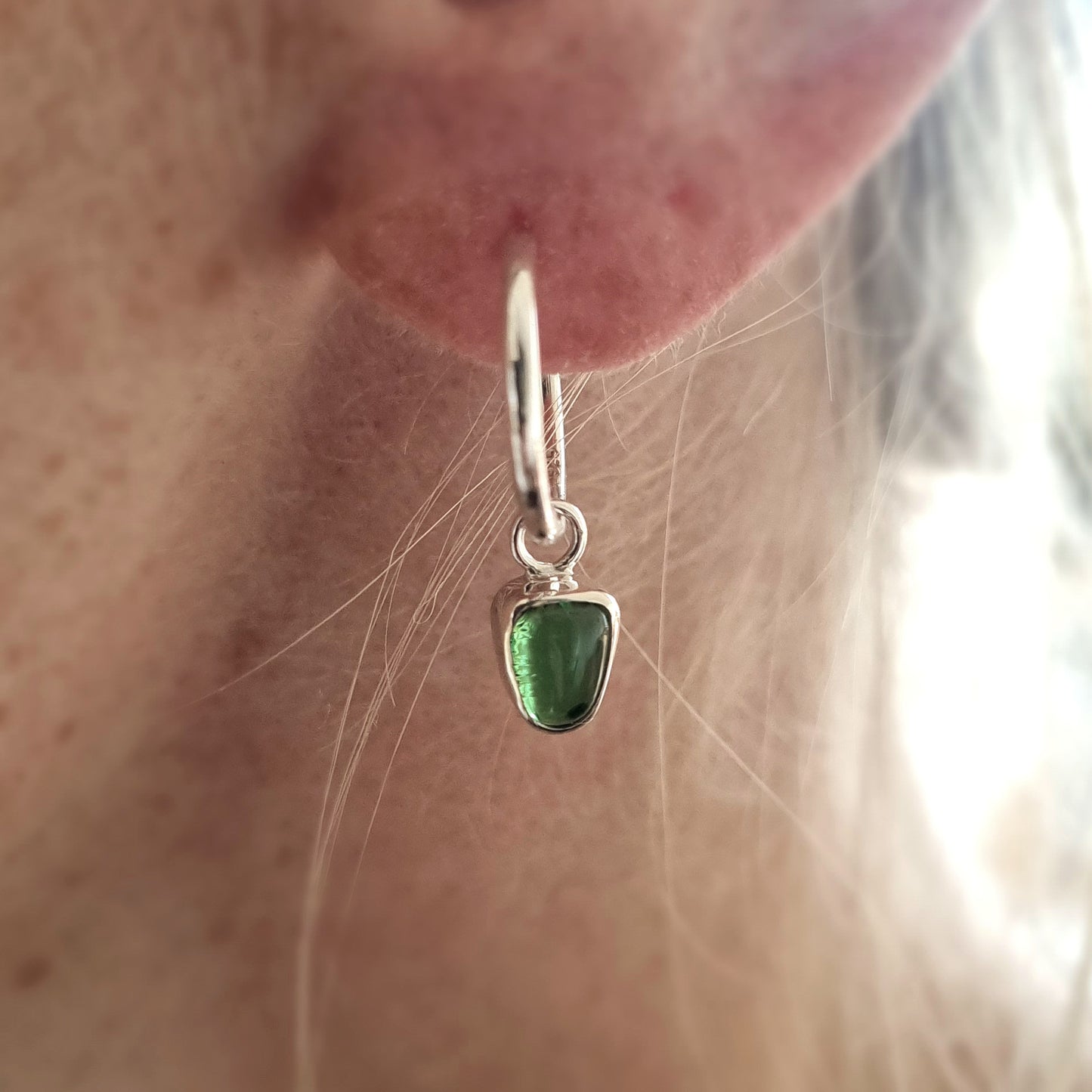 Kelp Green Glass Huggie Earrings