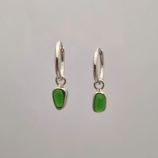 Kelp Green Glass Huggie Earrings