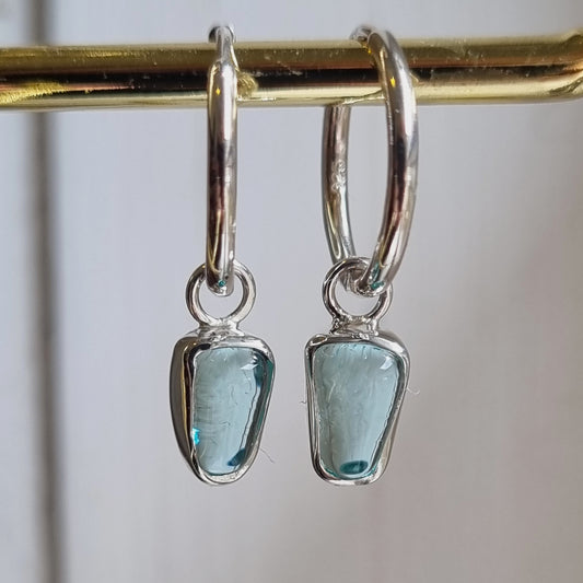 Clear Moana Blue Glass Huggie Earrings