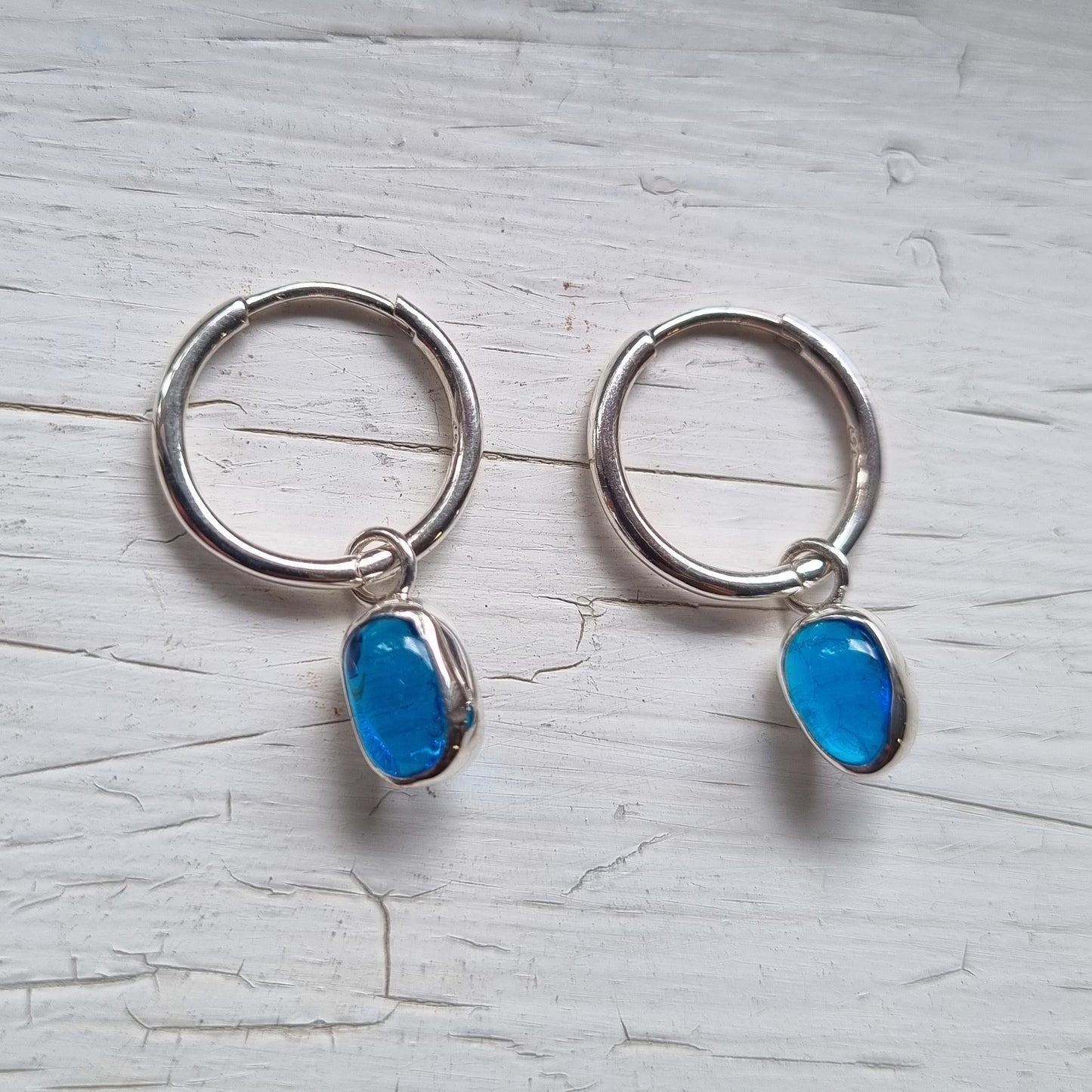 Rockpool Blue Glass Huggie Earrings