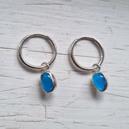 Rockpool Blue Glass Huggie Earrings