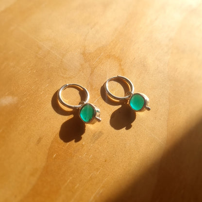 Sterling Silver Tidepool Teal Glass Earrings
