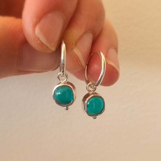 Sterling Silver Tidepool Teal Glass Earrings