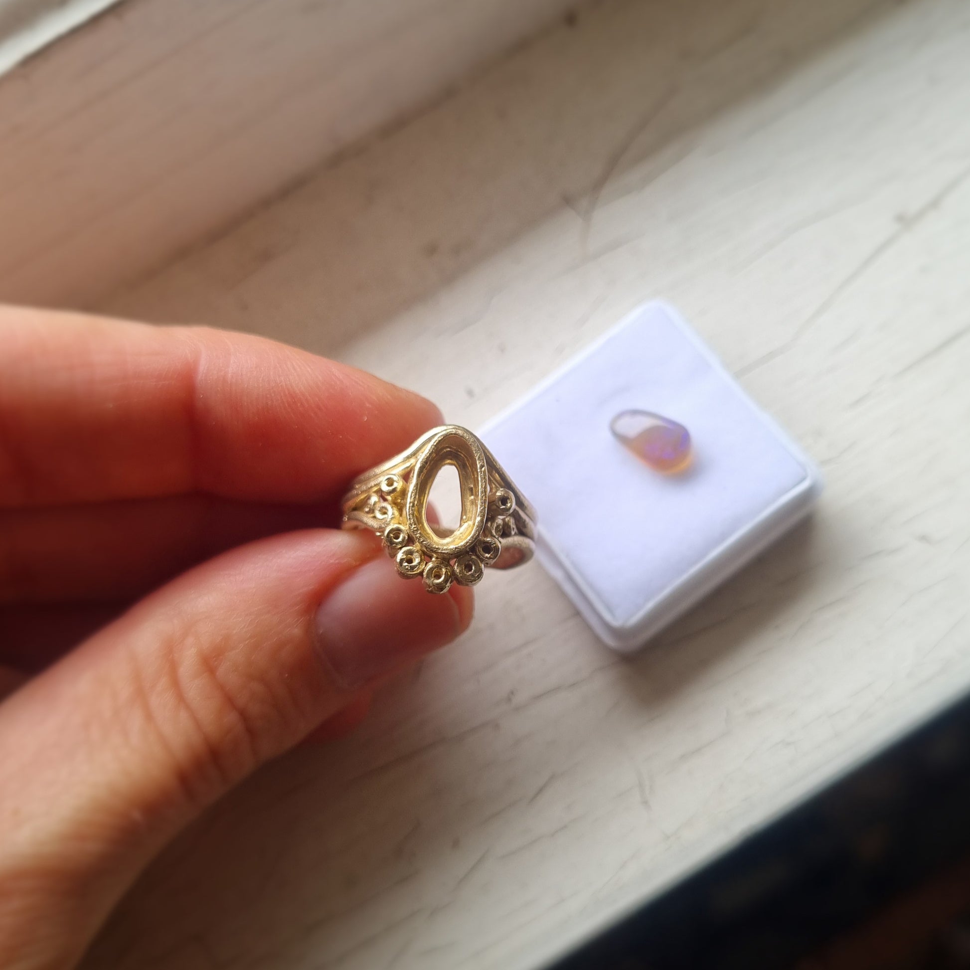 opal diamond koru 9ct yellow gold engagement ring elizabeth french jewellery casting