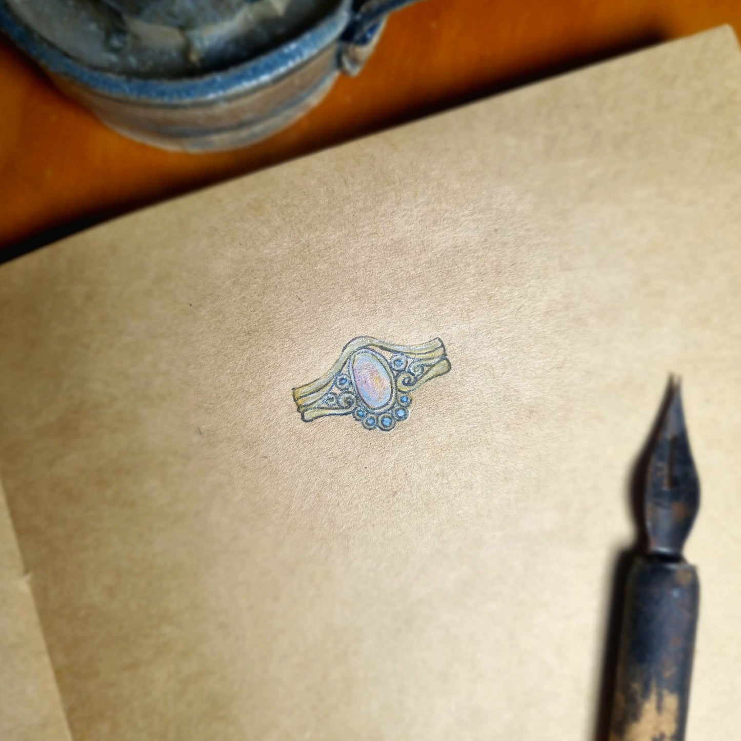 opal diamond koru 9ct yellow gold engagement ring elizabeth french jewellery drawing