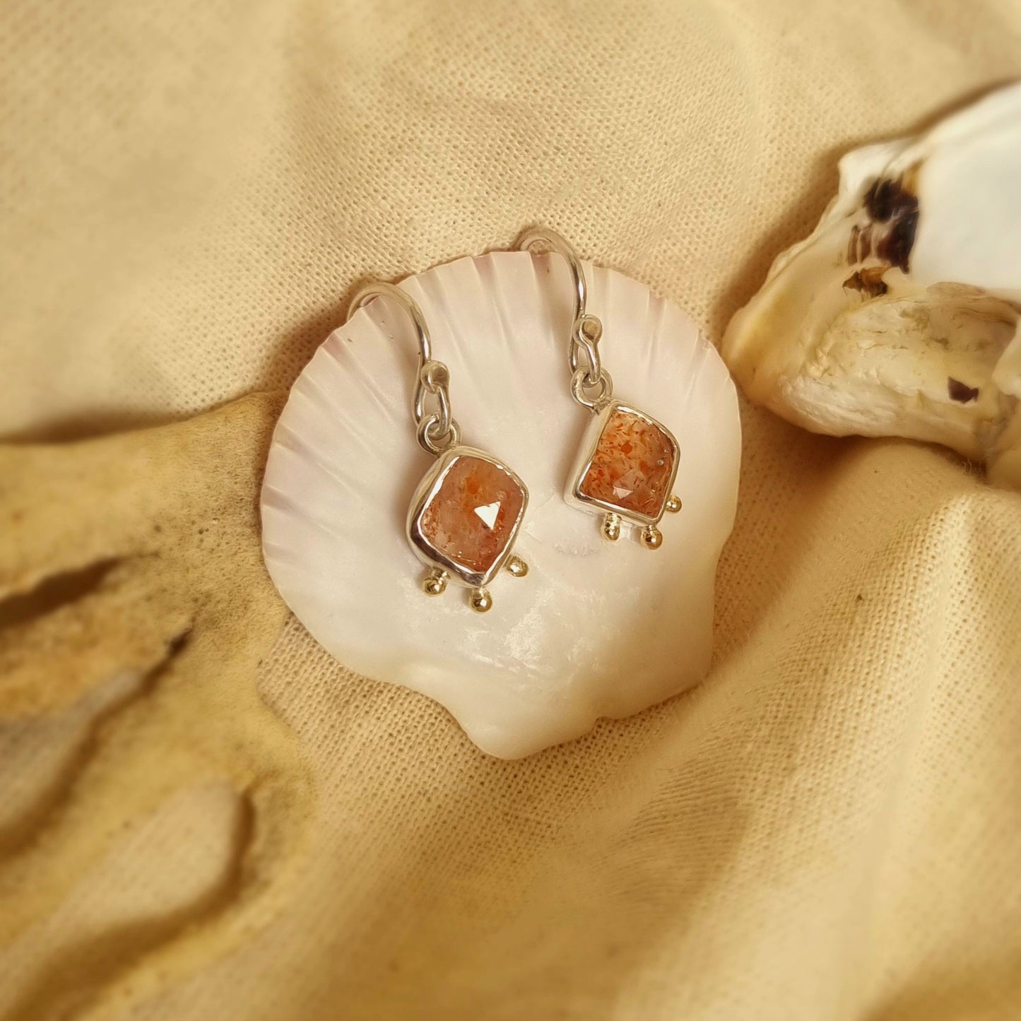 Rose-Cut Sunstone Drop Earrings