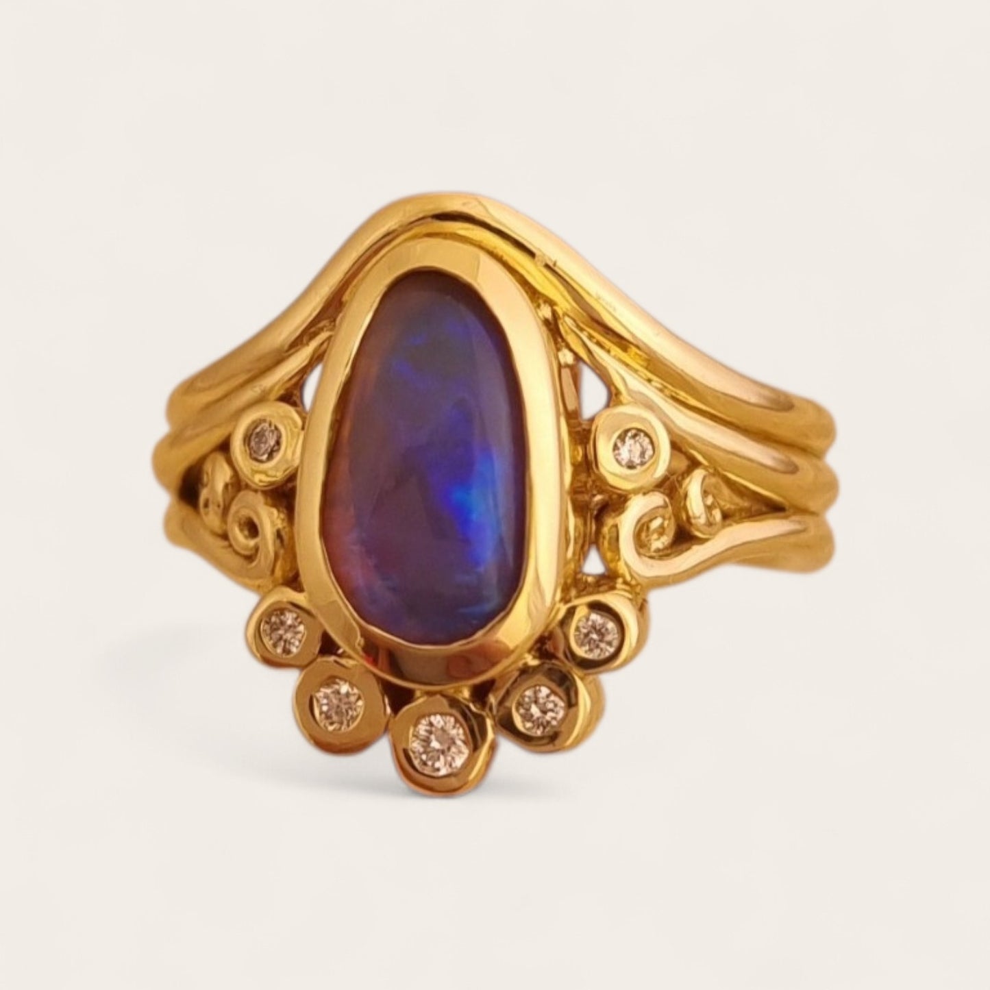 Koru Opal & Diamond Engagement Ring in 9ct Yellow Gold